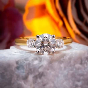 Three Stone Lab Grown Diamond Ring 7.5mm Center in 925 Sterling Silver | Elegant Engagement Ring for Women