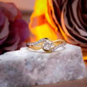 Twisted Band Lab Grown Diamond Ring with Pave Setting | Designer Engagement Ring in 925 Silver Gold Plated